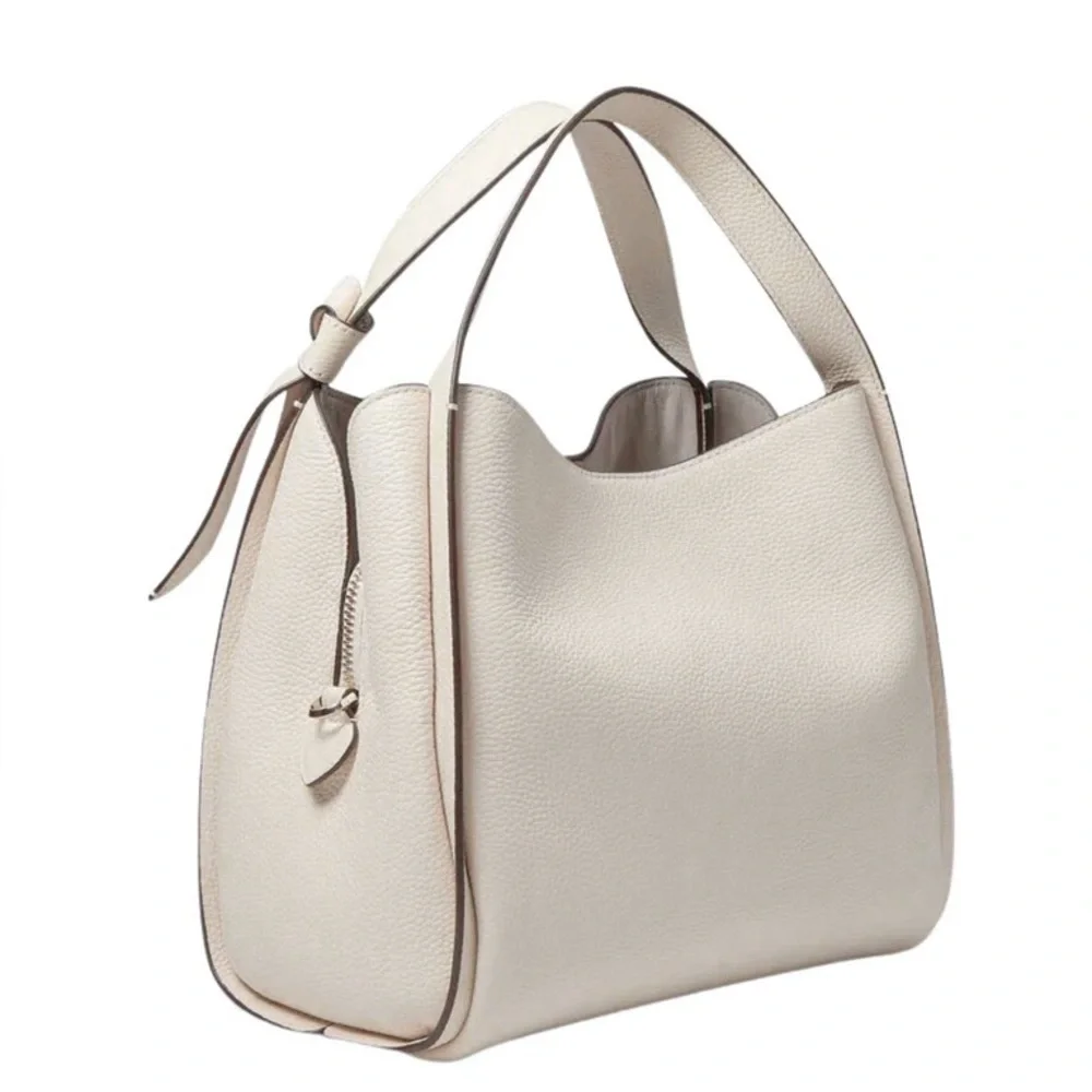 kate spade Pebbled Leather Hobo Tote in Cream